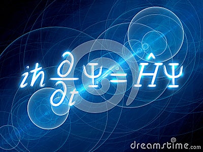 Blue glowing time-dependent Schrodinger equation Stock Photo