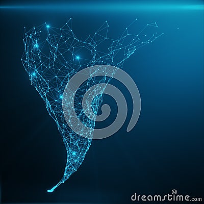 Blue glowing Tornado. Abstract polygonal space low poly with connecting dots and lines on blue tint background, 3D Stock Photo