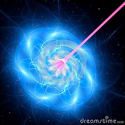 Blue glowing underwater creature with pink tube in sea Stock Photo