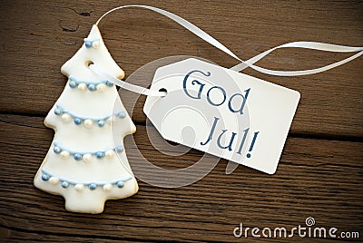 Blue God Jul as Christmas Greetings Stock Photo
