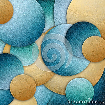 Blue gold abstract background design of layers of round circle shapes in random pattern Stock Photo