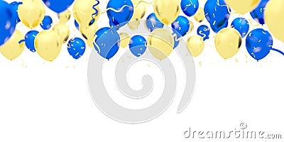 Blue and gold balloons isolated on white background. Shallow depth of field. Cartoon Illustration