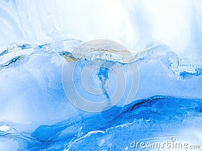 Blue with gold creative painting, abstract hand painted background, marble texture Stock Photo