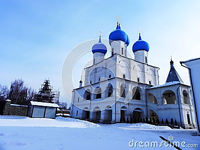 Blue and gold domes on the Church. Beautiful domes on the Russian Church. Details and close-up. Stock Photo