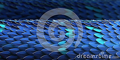 Blue and gold dragon reptile fish snake skales squama pattern backround. dragon skin 3d rendered background Stock Photo