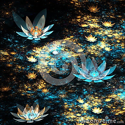 Blue and gold fractal flowers Stock Photo