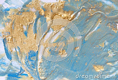 Blue and gold liquid texture. Hand drawn marbling background. Ink marble abstract pattern Cartoon Illustration