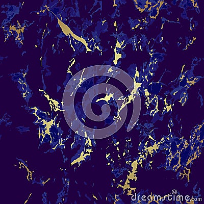 Blue and gold marble seamless texture. Pattern Vector Illustration