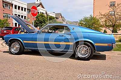 Blue with Gold Stripes Mustang at Annual Kenosha Car Show Editorial Stock Photo