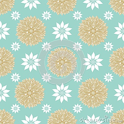 Blue, gold and white geometric flower mandalas seamless vector repeat pattern in an elegant festive Scandinavian style Stock Photo