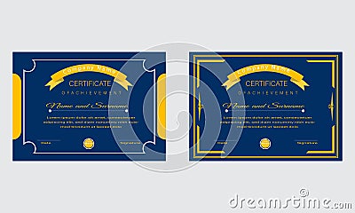 Blue and Golden Certificate Template Design.Diploma Concept layout.Modern Official Certificate Vector Illustration