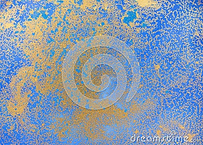 Blue and golden liquid texture, watercolor hand drawn marbling illustration, abstract background Cartoon Illustration