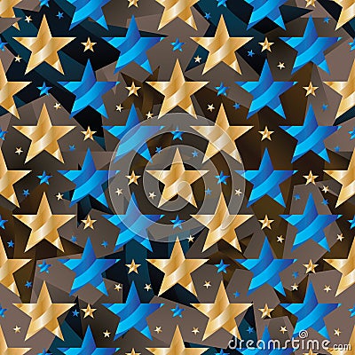 Blue golden star wear ribbon symmetry seamless pattern Vector Illustration