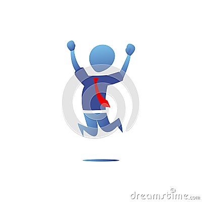 Blue Gradient Silhouette office worker man happy success freedom jump action pose illustration Vector Illustration