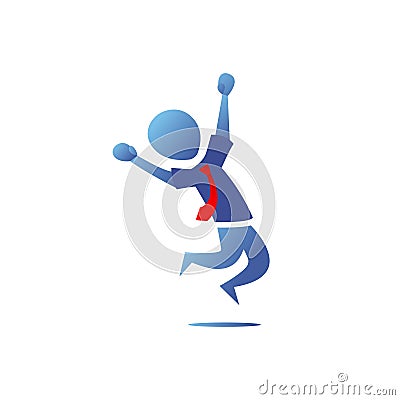 Blue gradient Silhouette office worker man happy success freedom jump action pose from side illustration Vector Illustration