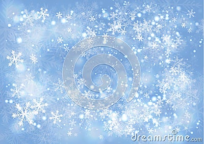 Blue gradient winter paper background with the snow and snowflake border Vector Illustration