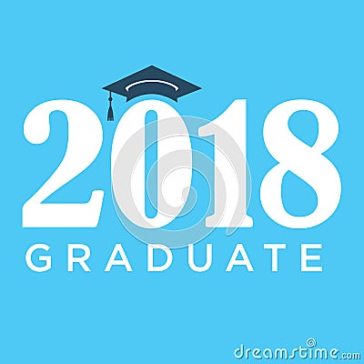 Blue 2018 Graduate Vector Graphic with Graduation Cap and Tassle Vector Illustration