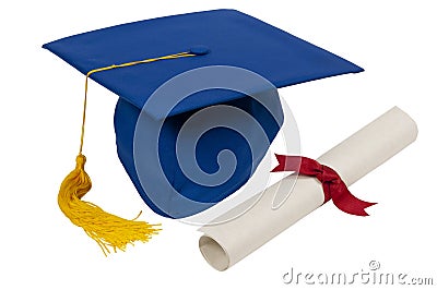 Blue Graduation Hat With Diploma Stock Photo