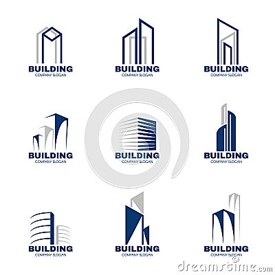 Blue gray Building logo set vector design Vector Illustration