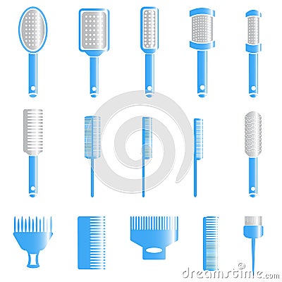 Blue gray hair combs and hair brushes Stock Photo