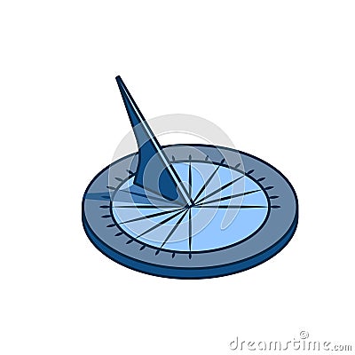 Blue gray old sundial icon. Flat isometric style. Ancient clock vector illustration for web design Vector Illustration