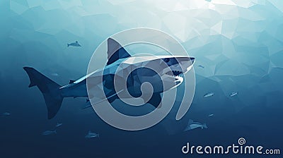 Minimalist Shark Vector Wallpaper With Trilinear Water On Blue Background Stock Photo