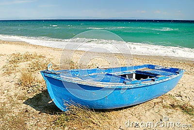 Blue greek fisherman boat Stock Photo