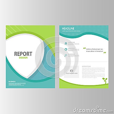 Blue green annual report brochure flyer presentation template elements icon flat design set for advertising marketing leaflet Vector Illustration