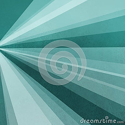 Blue green background paper with abstract sunburst design of rays or beams of sunshine light in radial striped lines on border Stock Photo