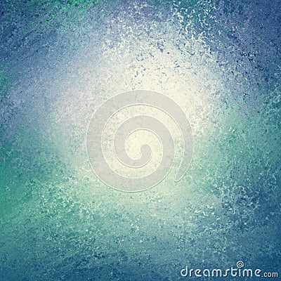 Blue and green background with white center and sponged vintage grunge background texture that looks like water or waves border Stock Photo