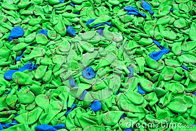 Blue and green balloon heap industry after the process in factory background Stock Photo