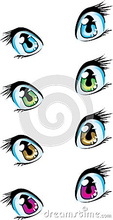 Blue, green, brown and violet anime eyes Stock Photo