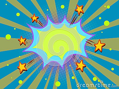 blue green comic background, festive pop art halftone rays bubble splash Vector Illustration