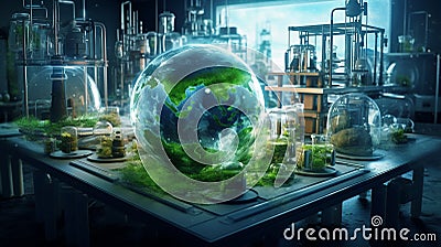 Blue and green earth. Green technology and Environmental technology. Science Technology. Generated AI Stock Photo