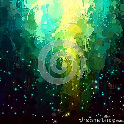 Blue and green fantastic brush strokes background. Stock Photo