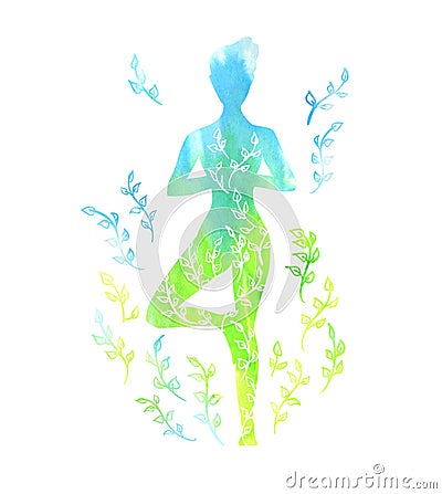 Blue and green female silhouette doing yoga Vector Illustration