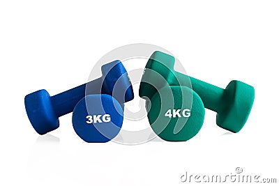 Blue and green fitness dumbbells Stock Photo