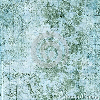 Blue and green floral vintage grungy background Stock Photo