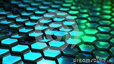 Blue Green Gen Dnc Endering Honeycomb Technology Background. Generative AI Stock Photo