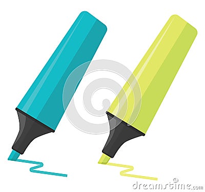 Blue and green highlighter markers, icon Vector Illustration