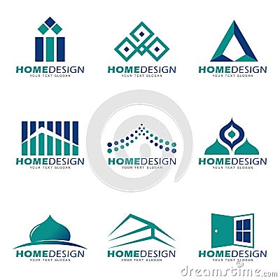 Blue green Home modern and boutique logo vector set design Vector Illustration