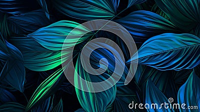 Blue and Green Illuminated Tropical Leaves Stock Photo