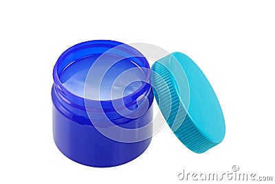 Blue green jar full of mentholated topical ointment Stock Photo