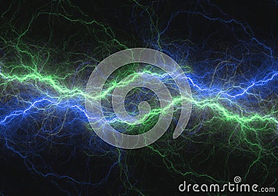 Blue and green lightning bolt, abstract plasma and Stock Photo