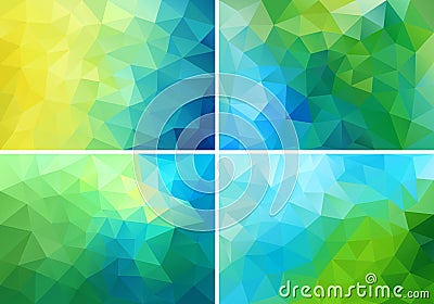 Blue and green low poly backgrounds, vector set Vector Illustration