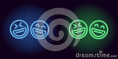 Blue and green neon laughing emoji, fool day Vector Illustration