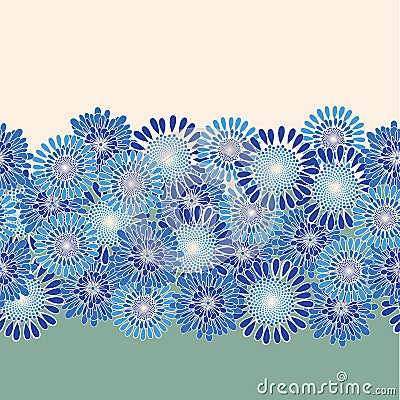 Blue and Green Packed Daisies Border Repeat Pattern Vector Illustration