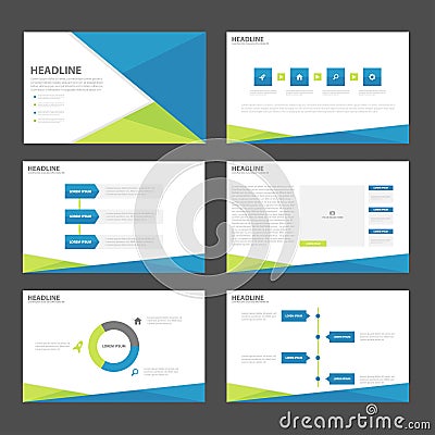 Blue green polygon presentation templates Infographic elements flat design set for brochure flyer leaflet marketing Vector Illustration