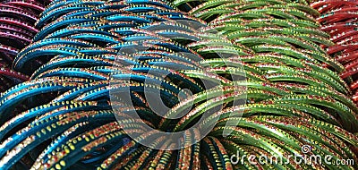 Blue green red orenge Color bangles design of small gold color Stock Photo