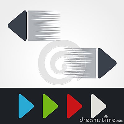 Blue, green, red, white and grey speed arrows. Simple arrow buttons. Pointer on web. Sign of next, read more, play, go etc. Vector Illustration